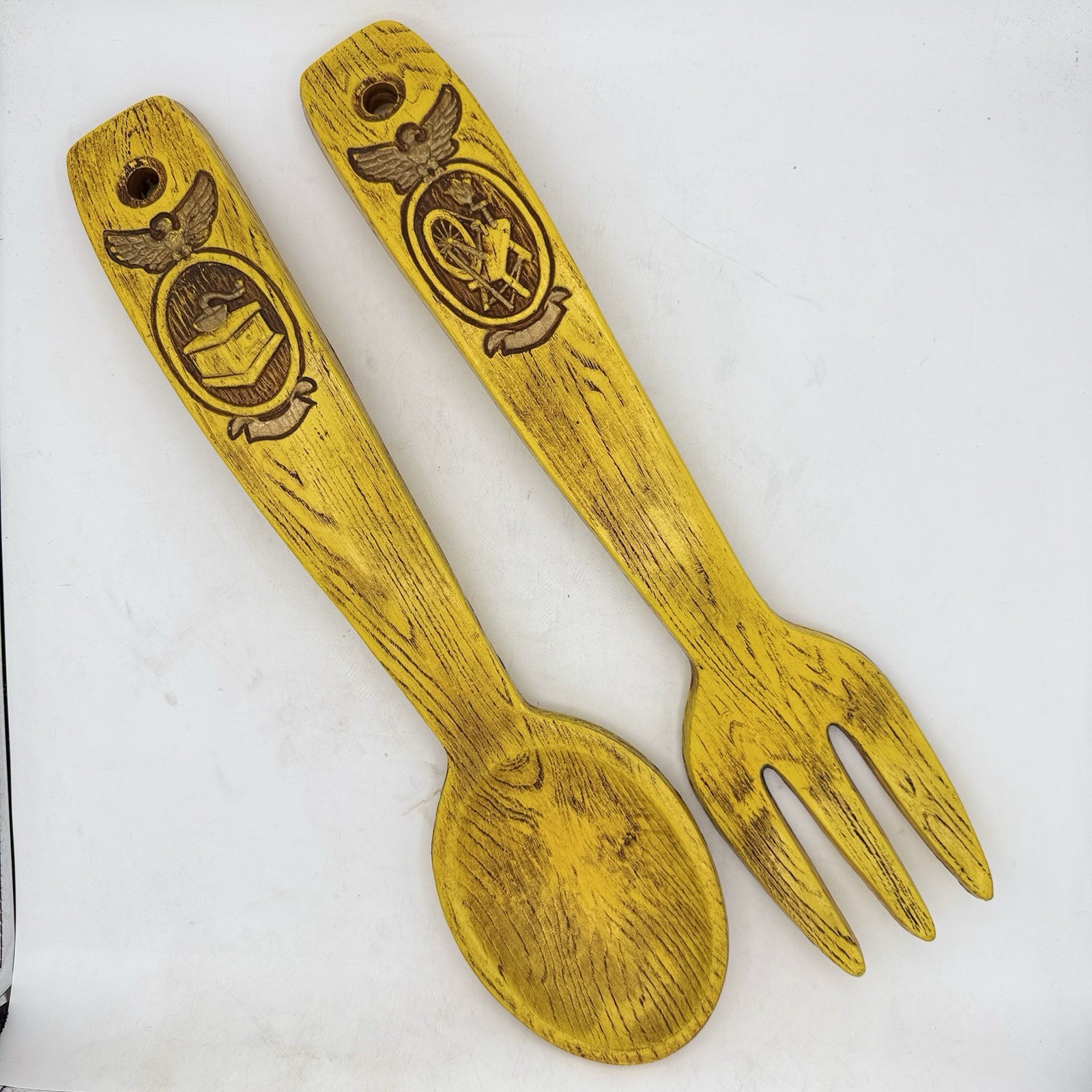 Vtg 1960 Universal Statuary Corp Wooden Fork Spoon Set Chicago Wall Decor Large