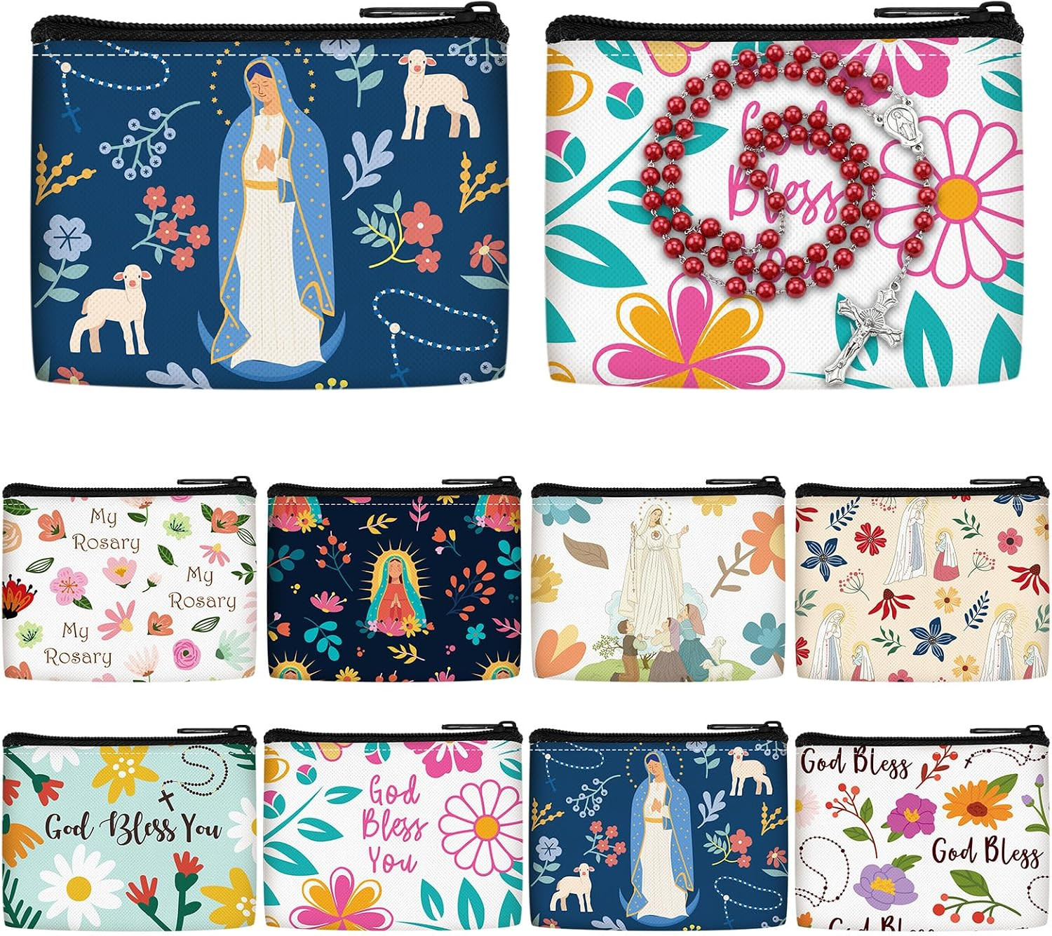 8 Pcs 3.5 X 2.4'' Rosary Pouches and Cases Catholic Bulk Flower