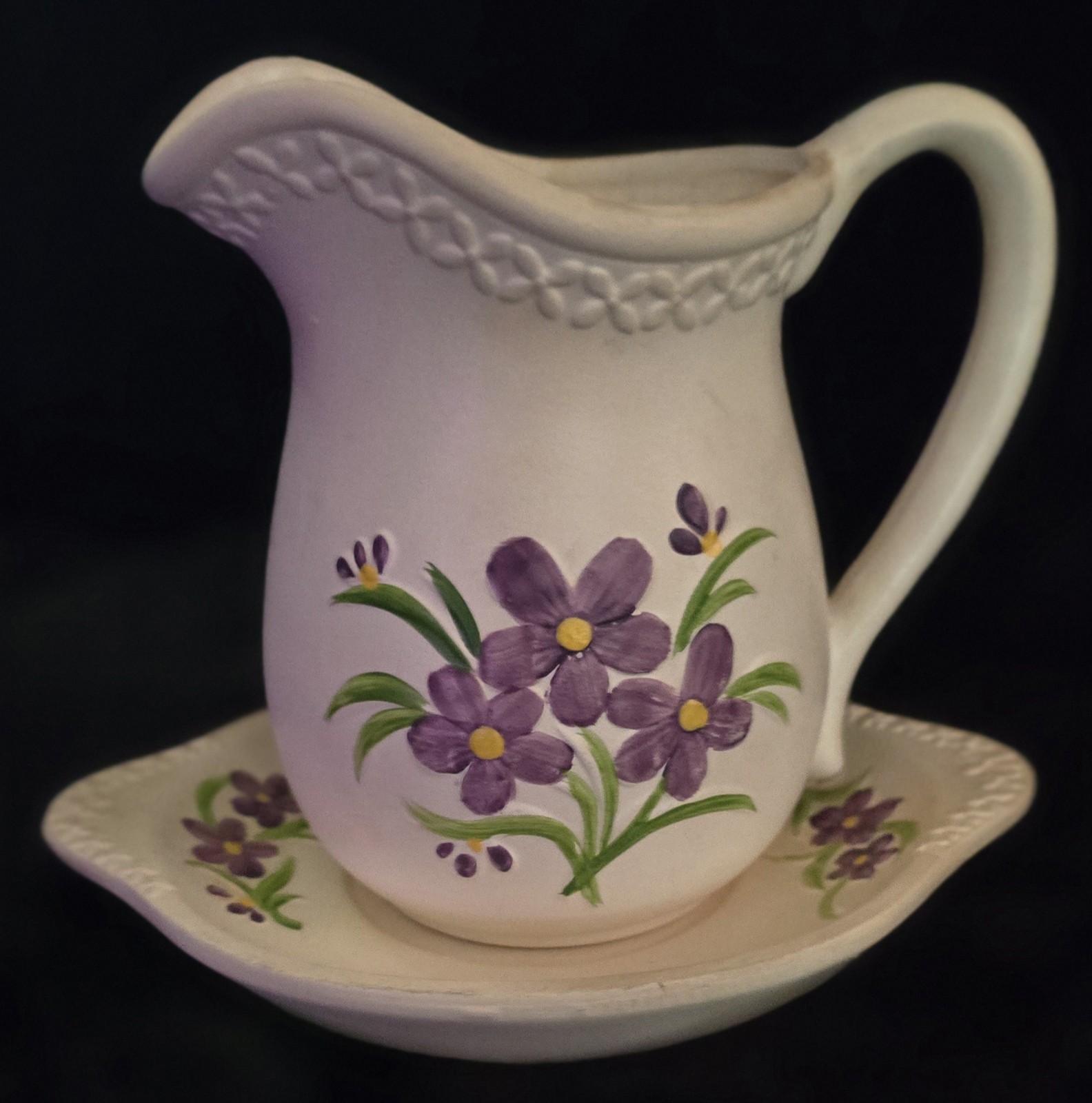 Vintage Inarco Japan Ceramic Pitcher and Saucer-Violets