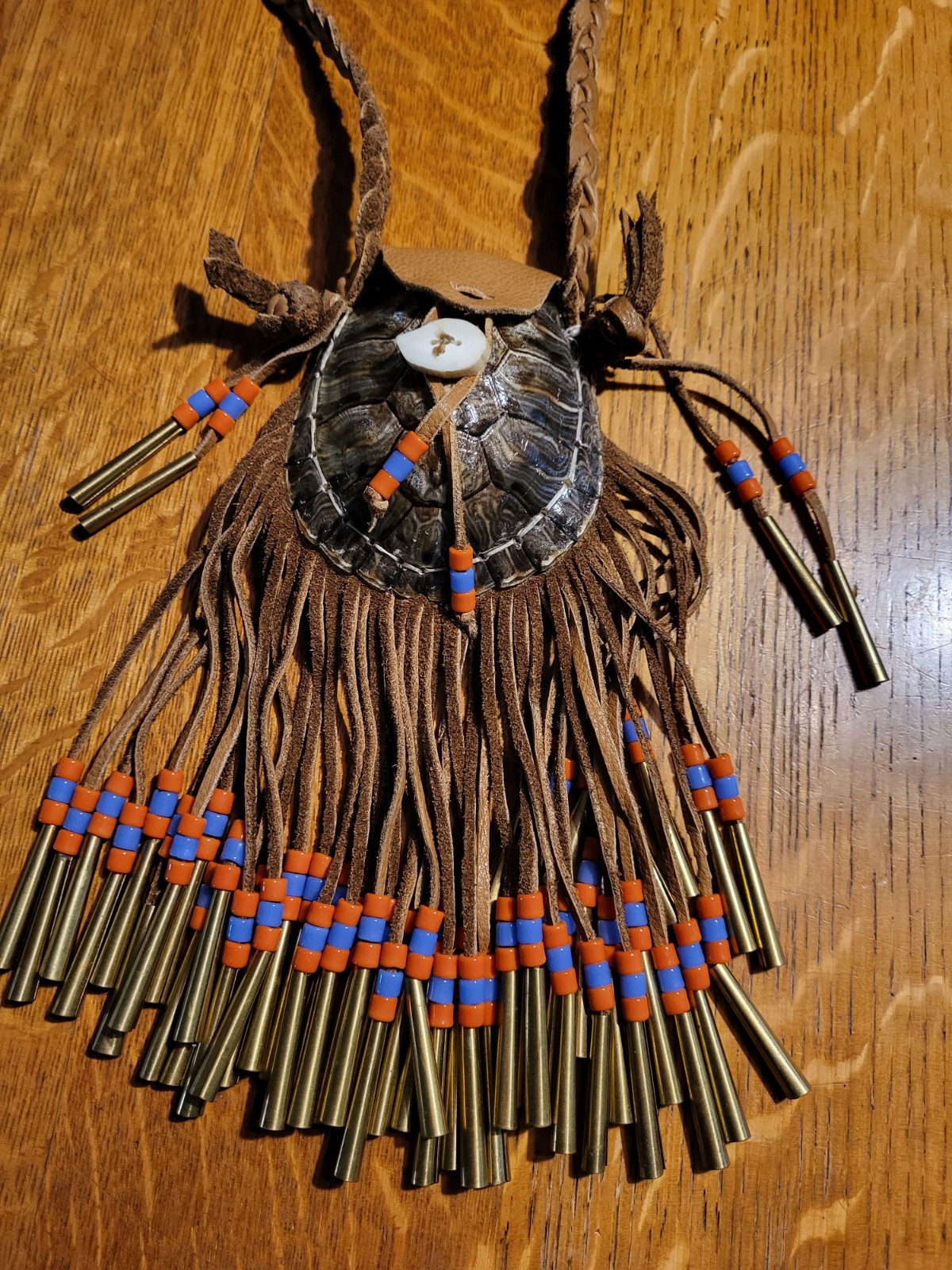 Hand Crafted Turtle Shell Medicine Bag. Beaded Leather Purse