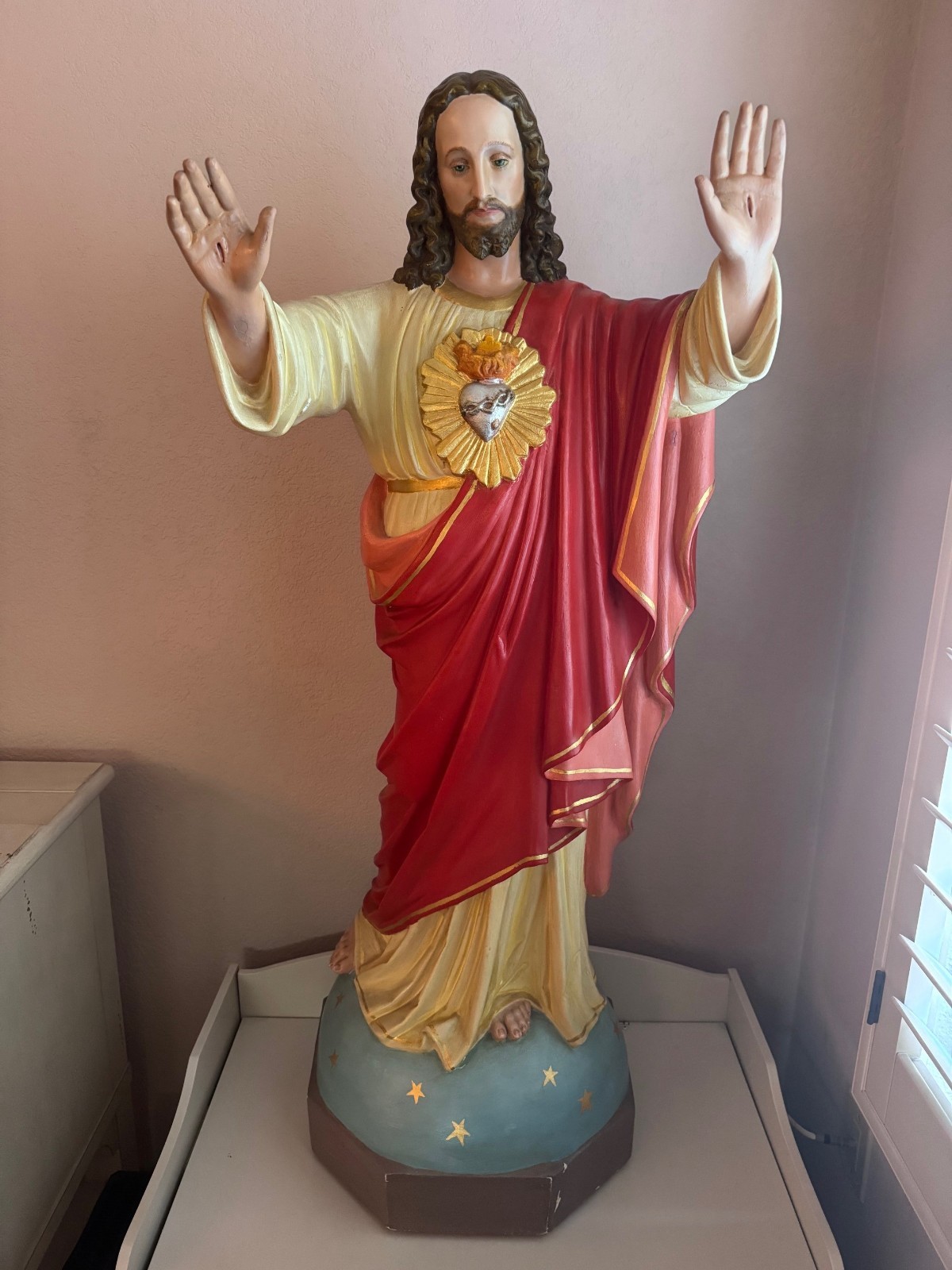 Large Antique Vintage Jesus Christ Statue – 46” Redeemer Catholic Church Plaster