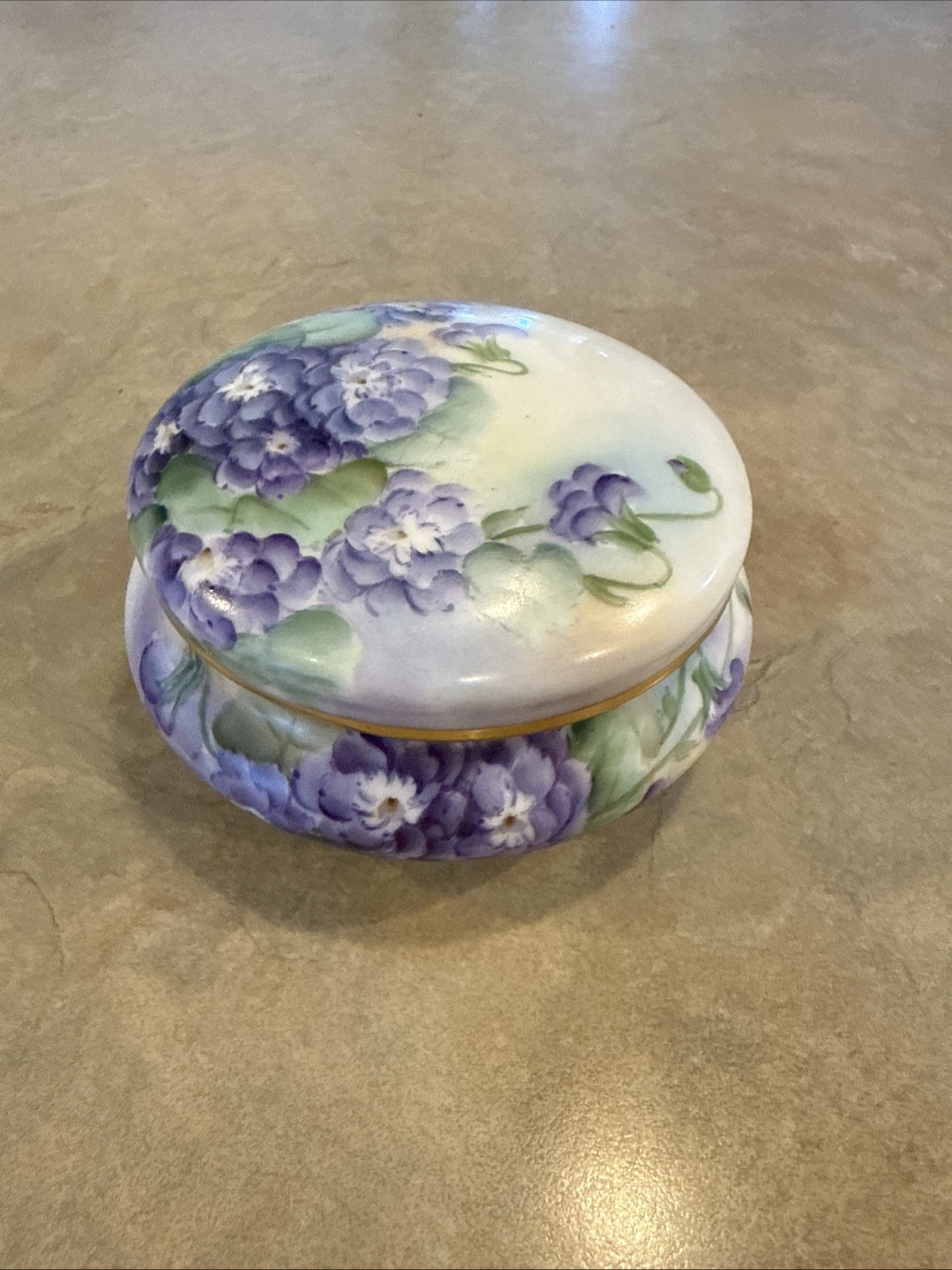 Vintage Z.S.&C Bavaria Porcelain Trinket Box Hand Painted Purple Violets C1890s