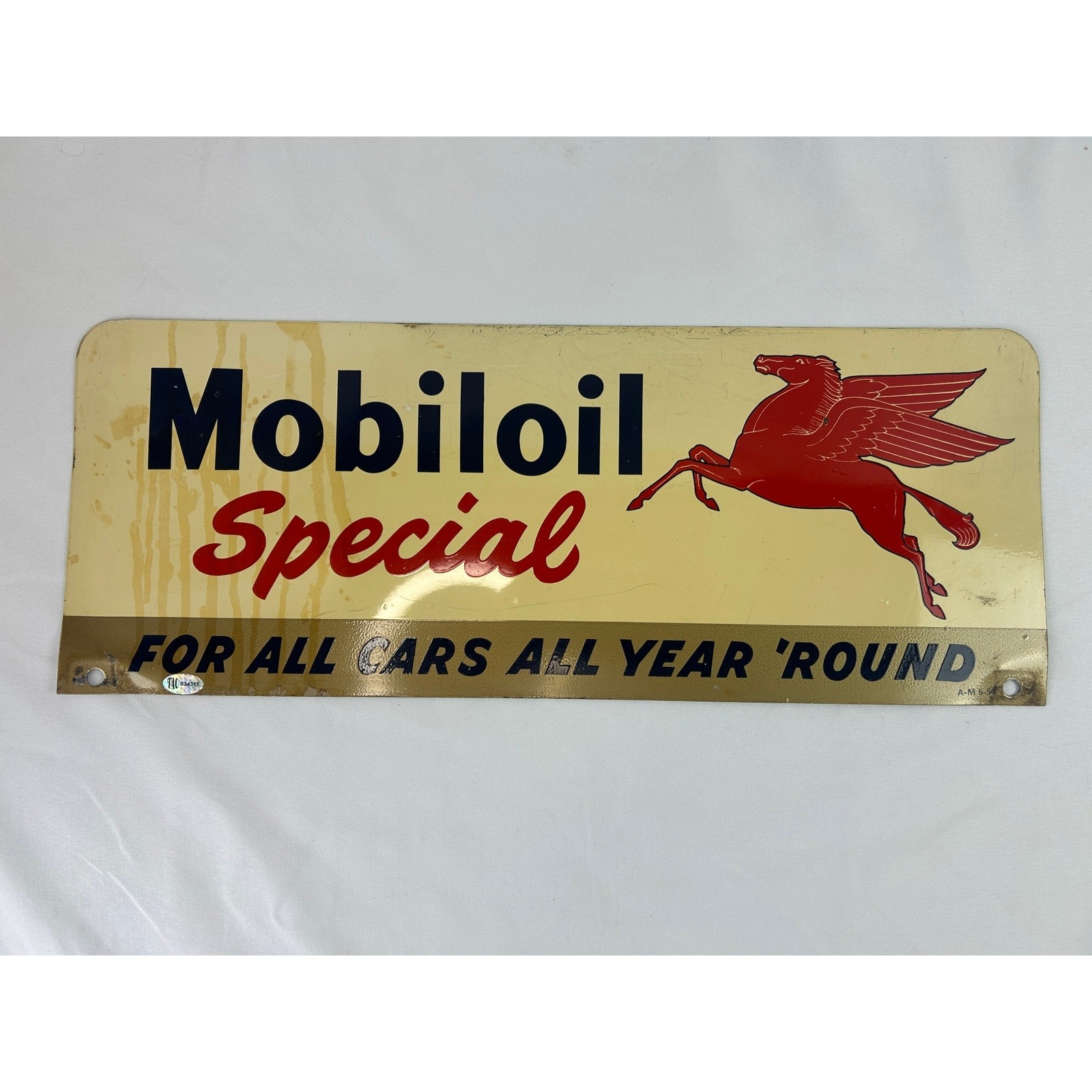 1954 Mobil Oil Special Pegasus Metal Sign TAC Authenticated A-M 5-54 18x7