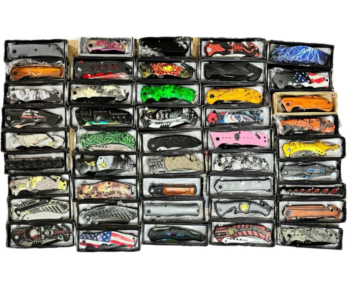 LOT OF 45 Spring Assisted pocket knife Collectible Design Wholesale Knives AS-IS