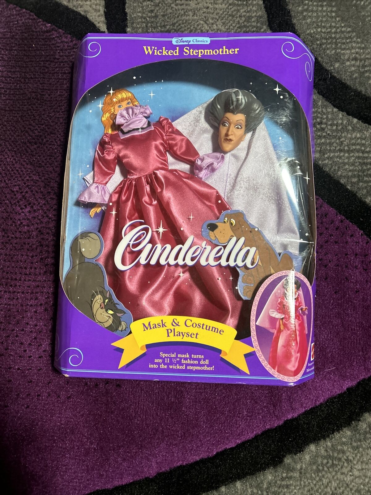 Disney Cinderella Mask & Costume Playset Stepmother NRFB 1991 Fits Barbie Mattel