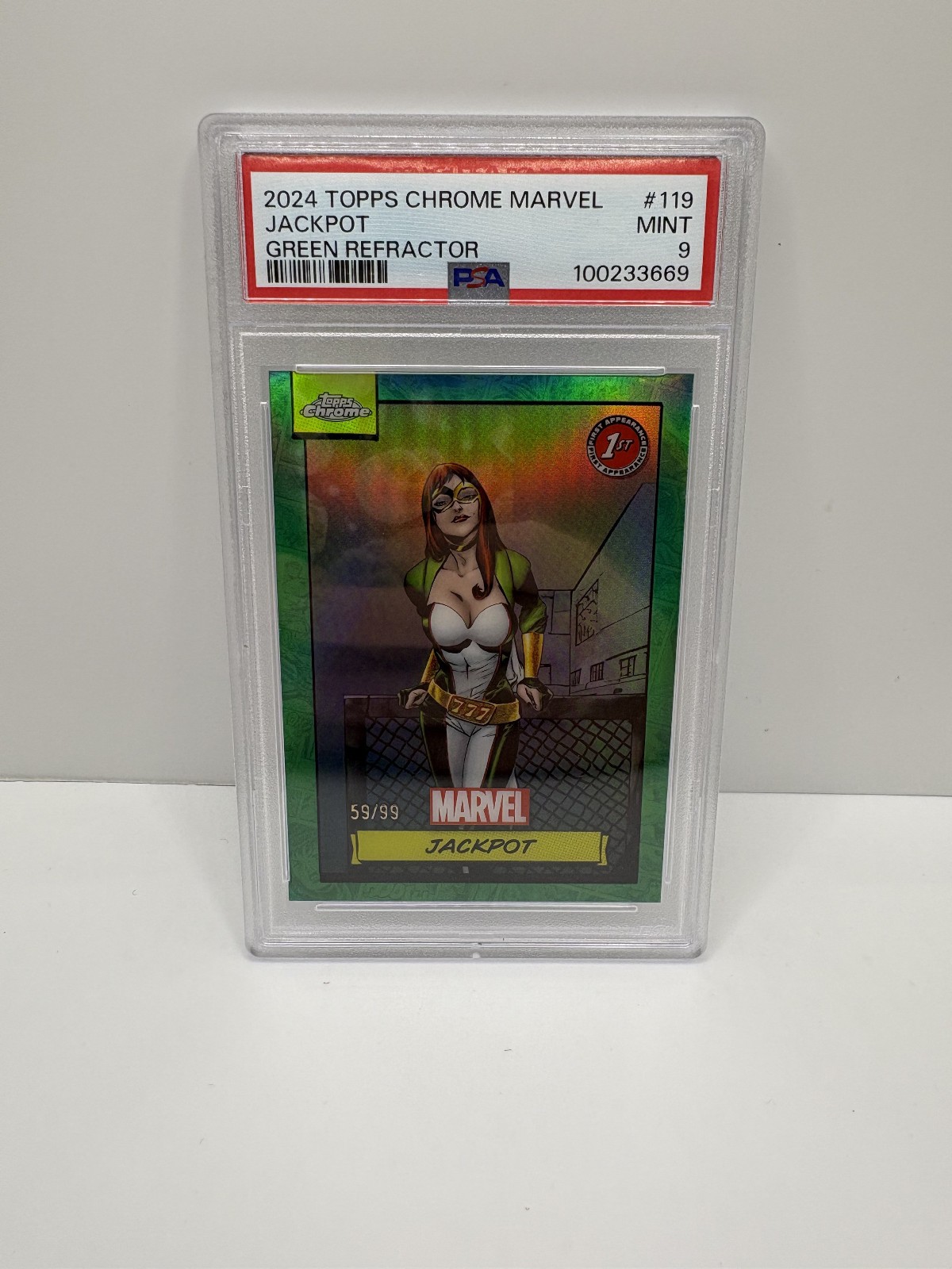 Jackpot 2024 Topps Chrome Marvel 1st Appearance Green Refractor #/99 PSA 9 MINT
