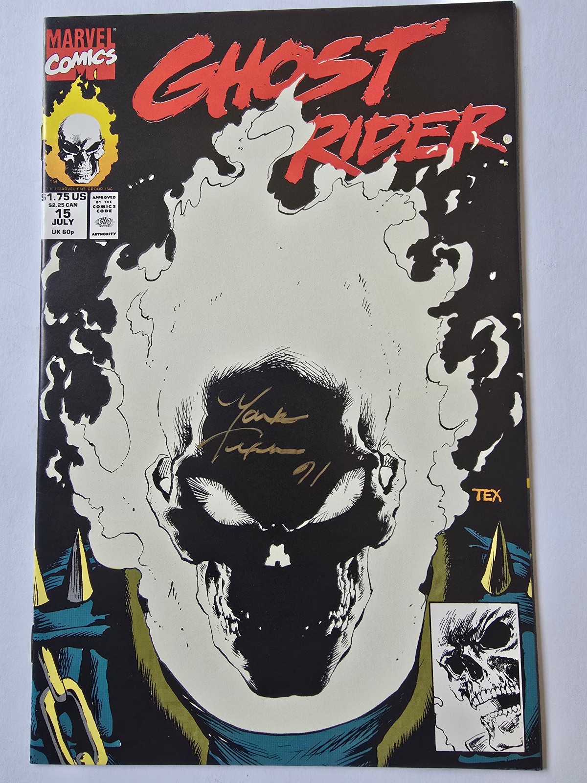 Marvel Comic SIGNED In 1991 By Mark Texiera Ghost Rider #15 GLOW IN DARK COVER