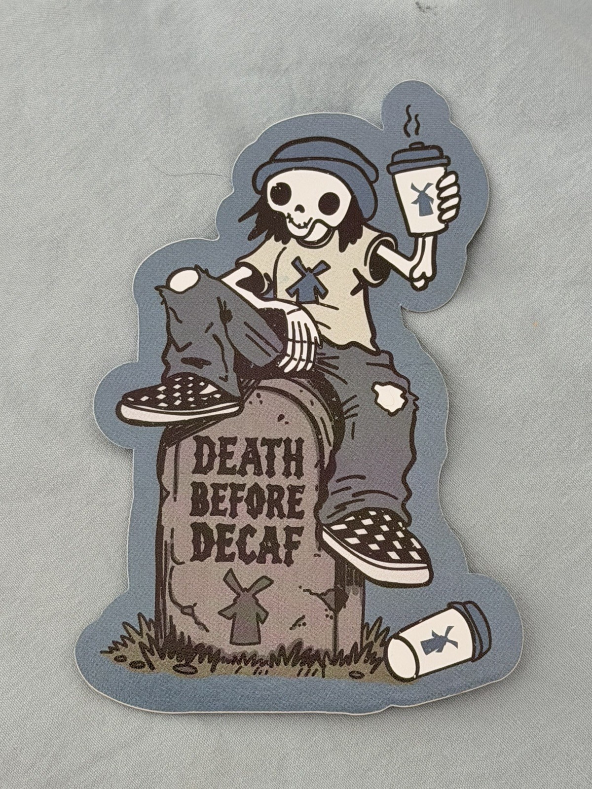 Dutch Bros October 2026 Death Before Decaf Skeleton Tombstone Sticker Drop