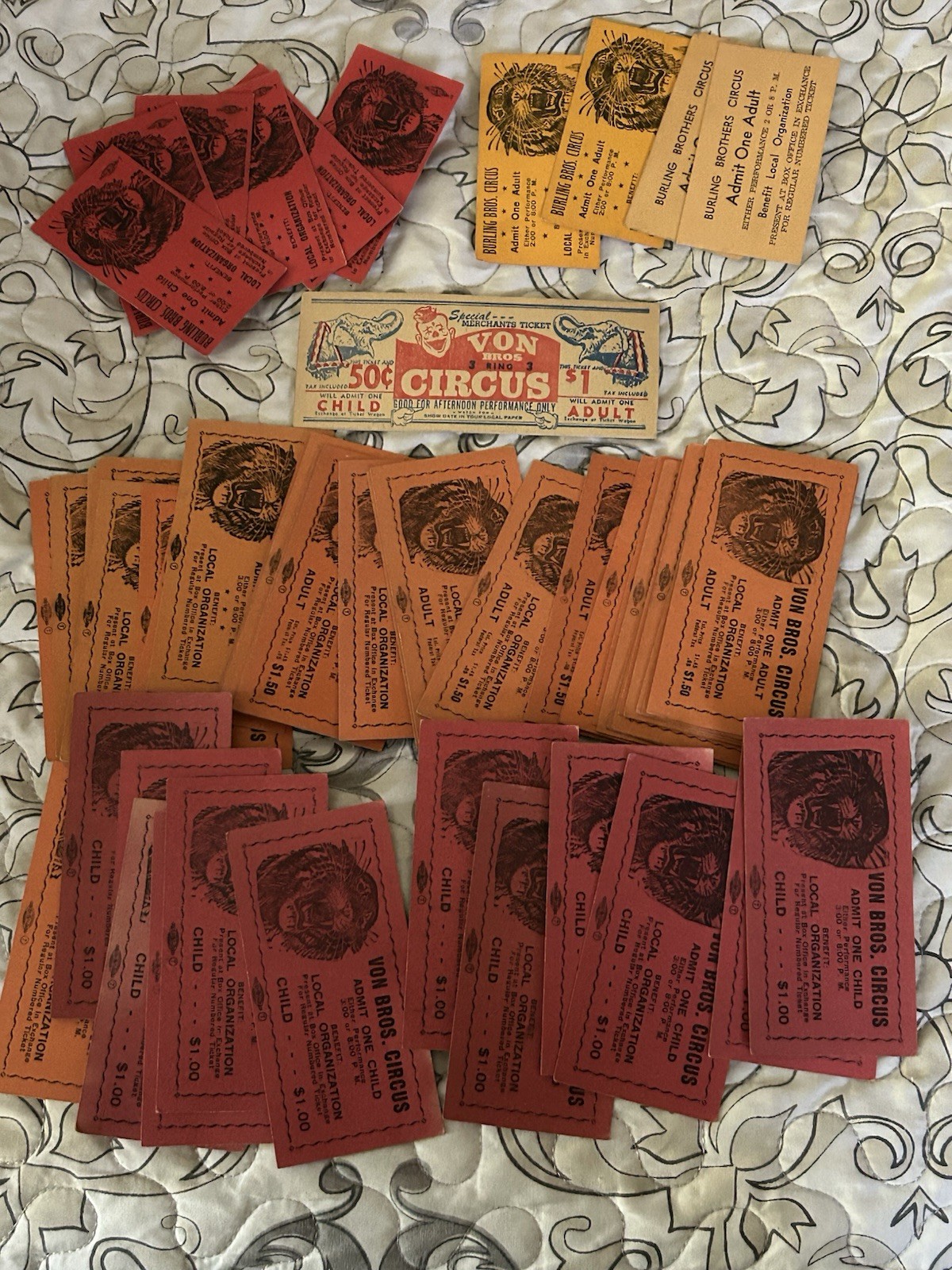Big Lot Of Vintage Von Brothers Burlington Brothers Circus Tickets 1950s-60’s