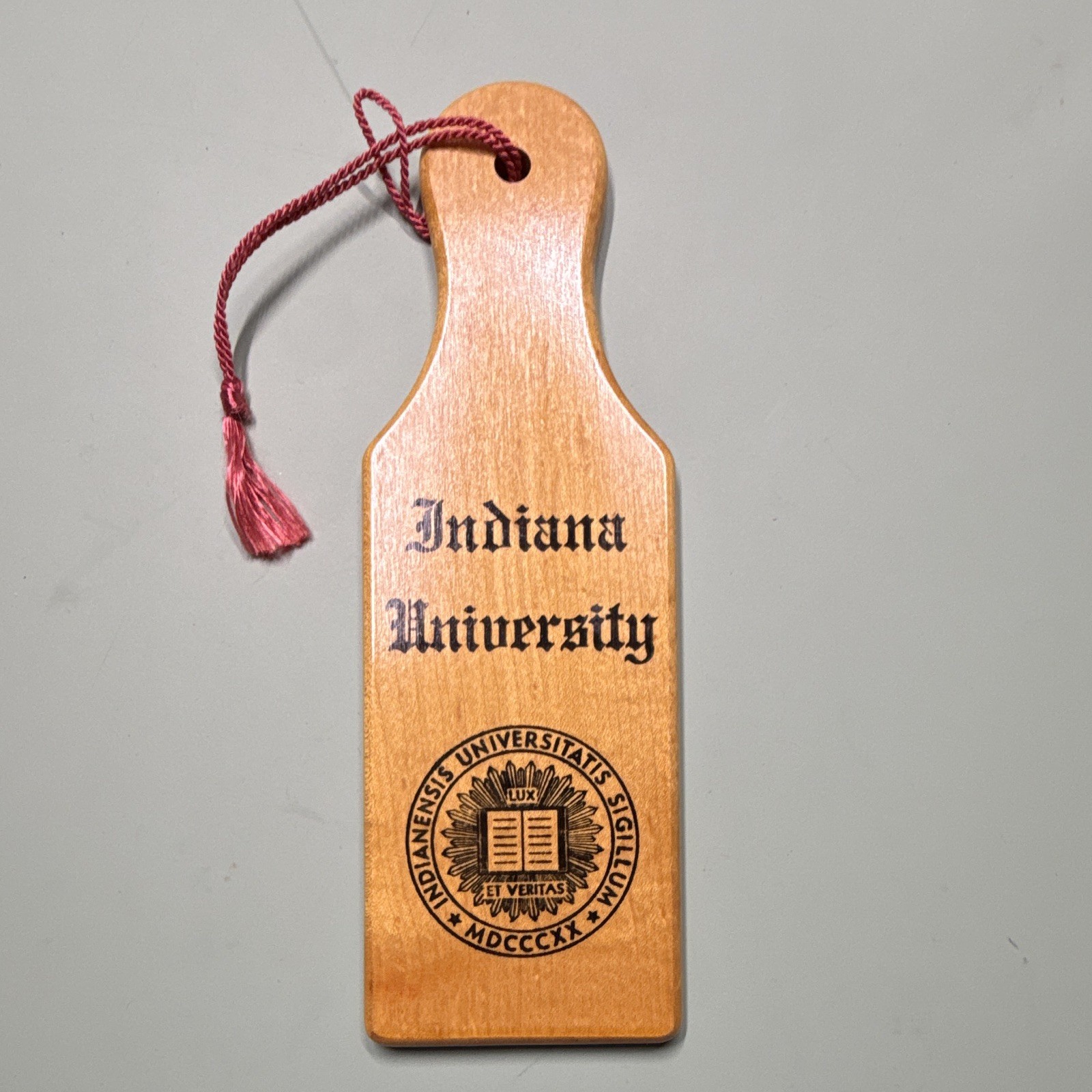 Vintage Indiana University IU Wooden Paddle College Souvenir Hoosiers Seal 8”