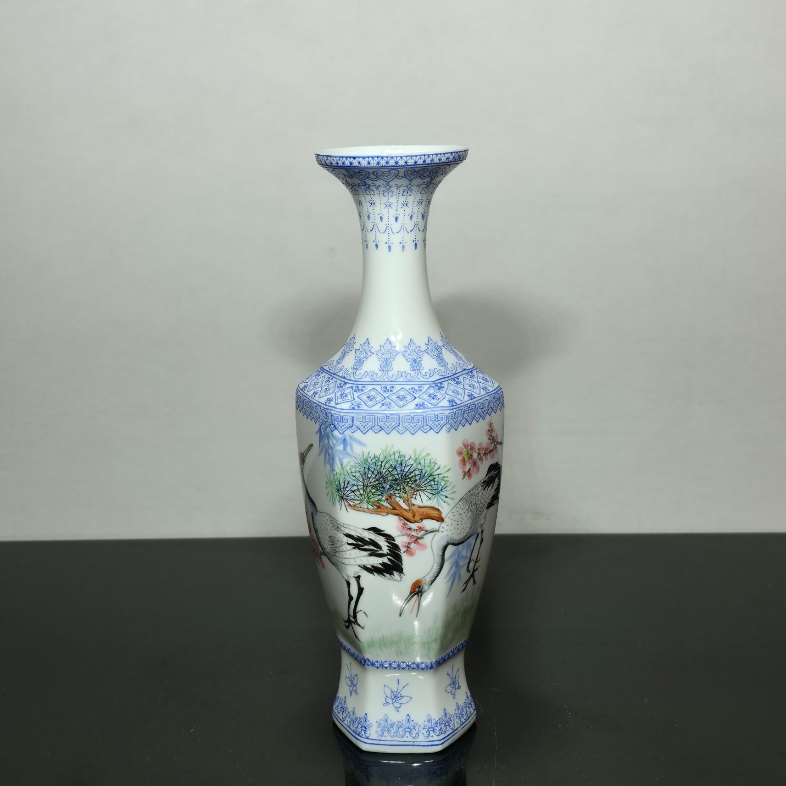 Vintage Chinese Jingdezhen Porcelain Vase Cranes Pine Blossoms