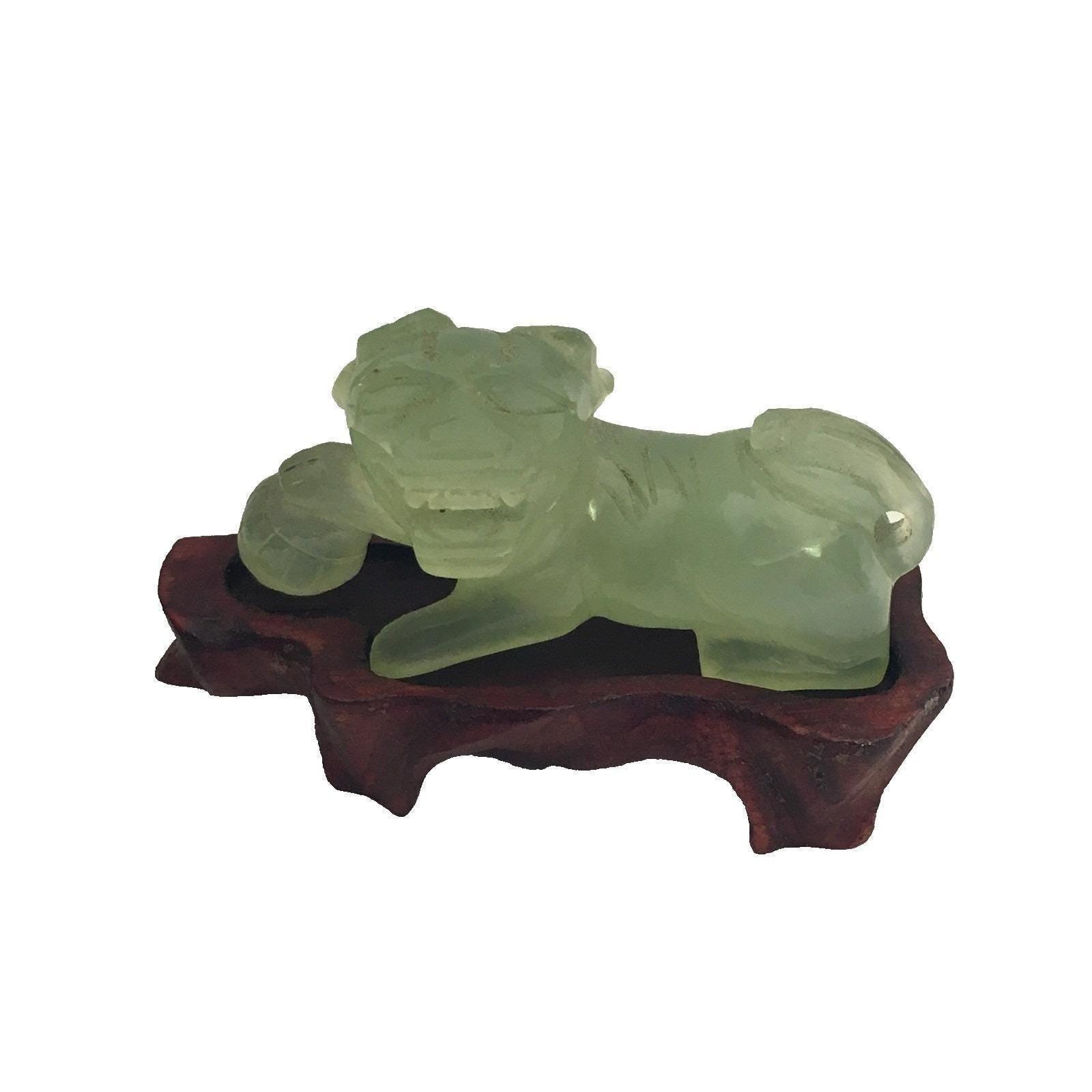 Vintage 50s Chinese Foo Dog Sculpture Celadon Green Peking Glass Figurine