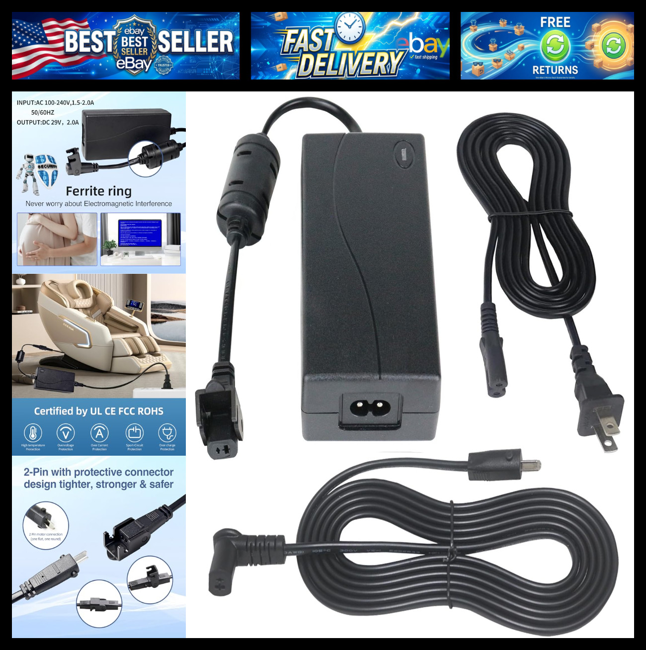 Universal Power Supply for Lounge Chairs for Lift Chair, Recliner Sofa, Recliner