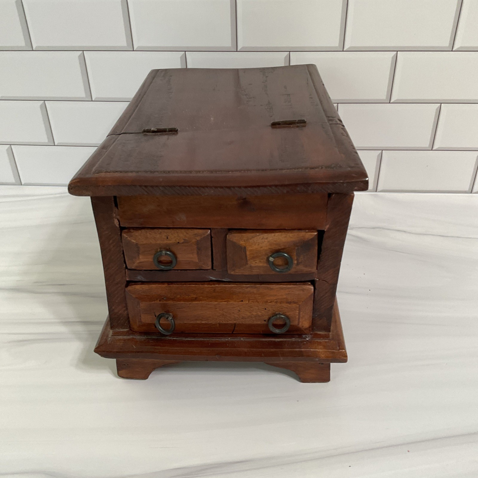 Vtg handmade wood folding mirror vanity box,shaving jewelry rustic.need  work