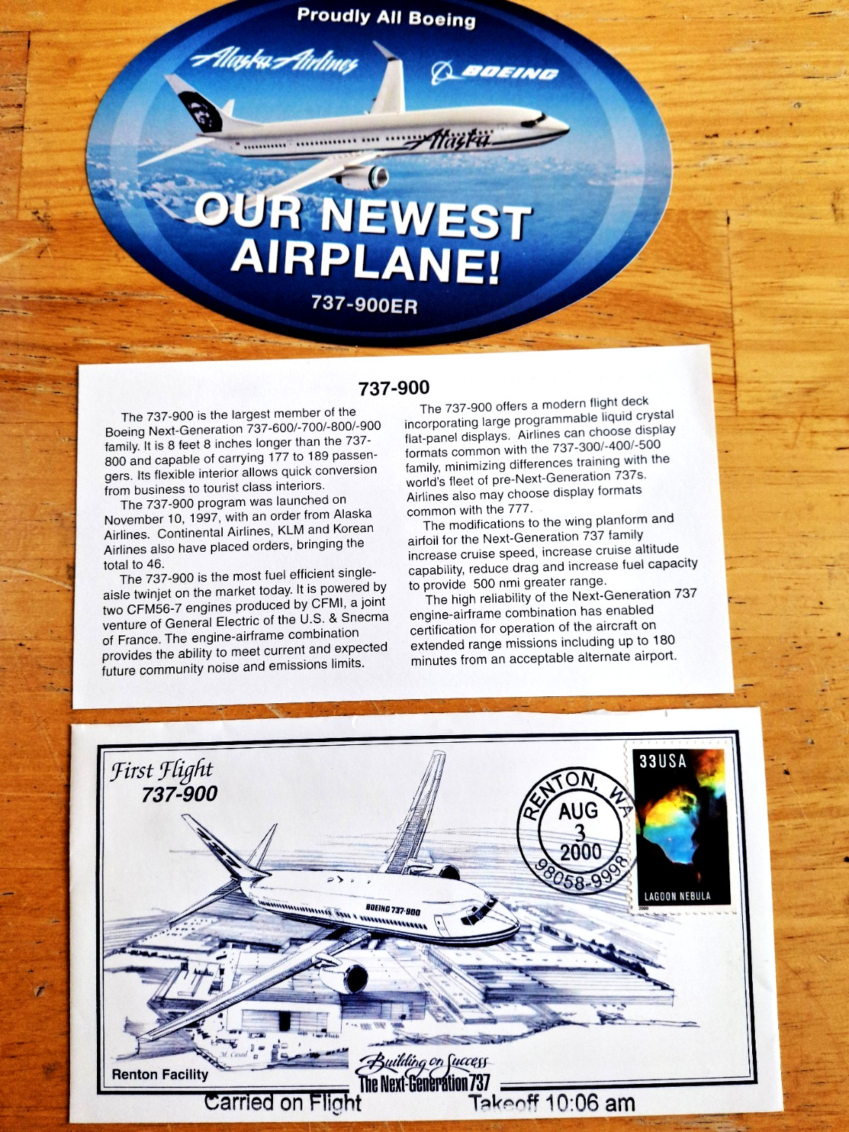 Boeing 737-900 1st Flight Cover RENTON WA 3/2000+737-900 Alaska Airlines Sticker