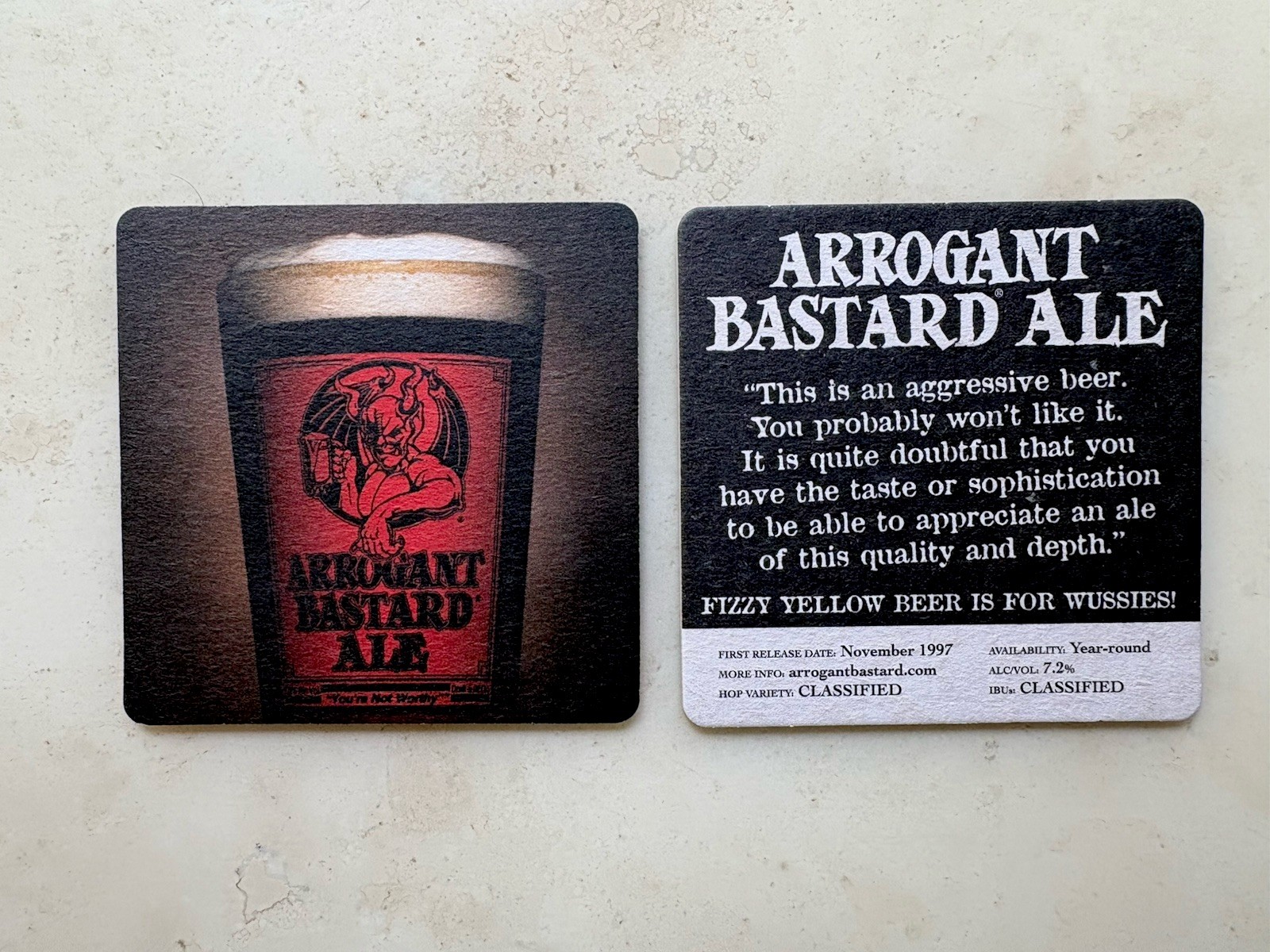 Lot 2 ~ STONE Brewing Arrogant Bastard Ale Coasters Beer Bar San Diego CA