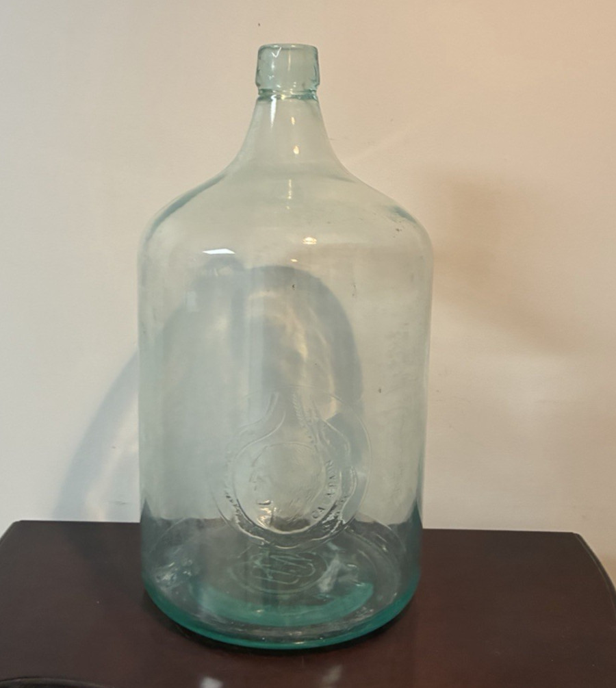 19th c Capon Springs WV 5 Gallon Spring Water Glass Jug INDIAN HEAD Cacapon AQUA