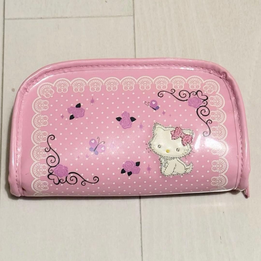 SANRIO Charmmy Kitty Enamel Pouch Pink Dot Lace Rose Butterfly Embroidery 2004