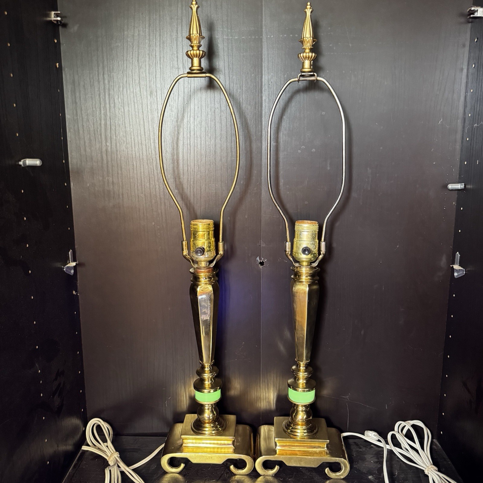 Matching Pair Of Uranium Glass Table Lamps Vintage Antique Slag Glass Jadeite
