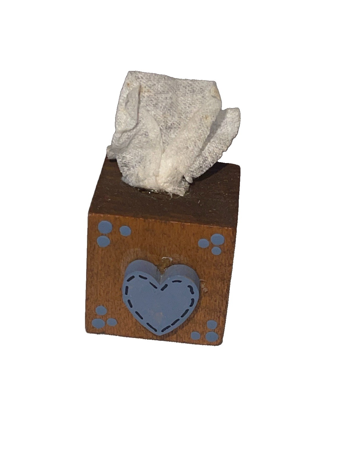 Cute Vintage Miniature Dollhouse Wood Tissue Box With Heart 