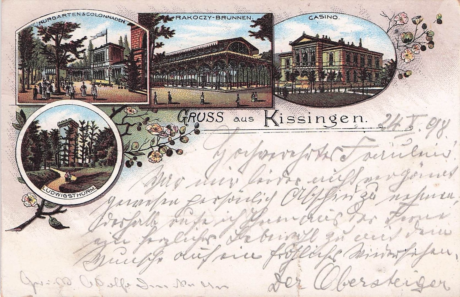Lithograph Bad Kissingen, Rakoczy Fountain, Casino, Spa Garden, Colonnades, Ludw