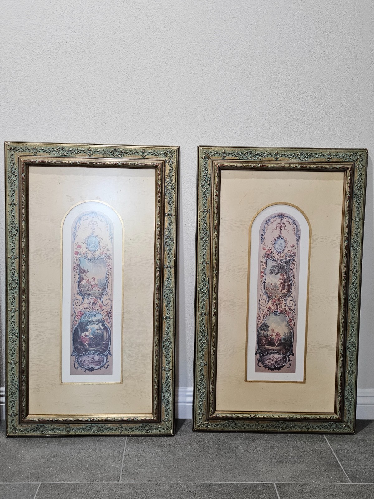Set of 2 Vintage French Rococo Louis XV Style Pastoral Prints-Frames 34\