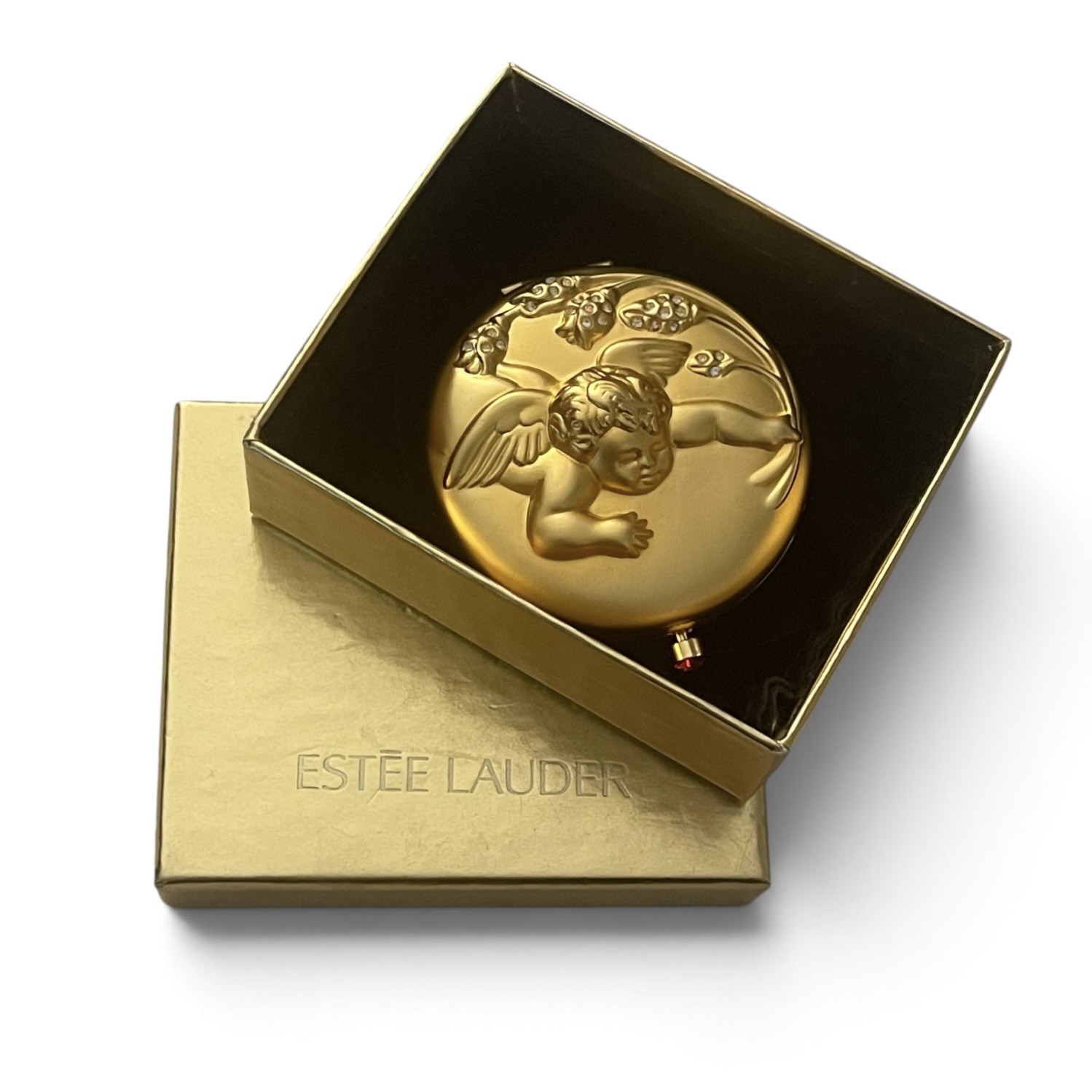 VTG 1997 Estee Lauder July Angel Compact Lucidity Pressed Powder Golden New Box 