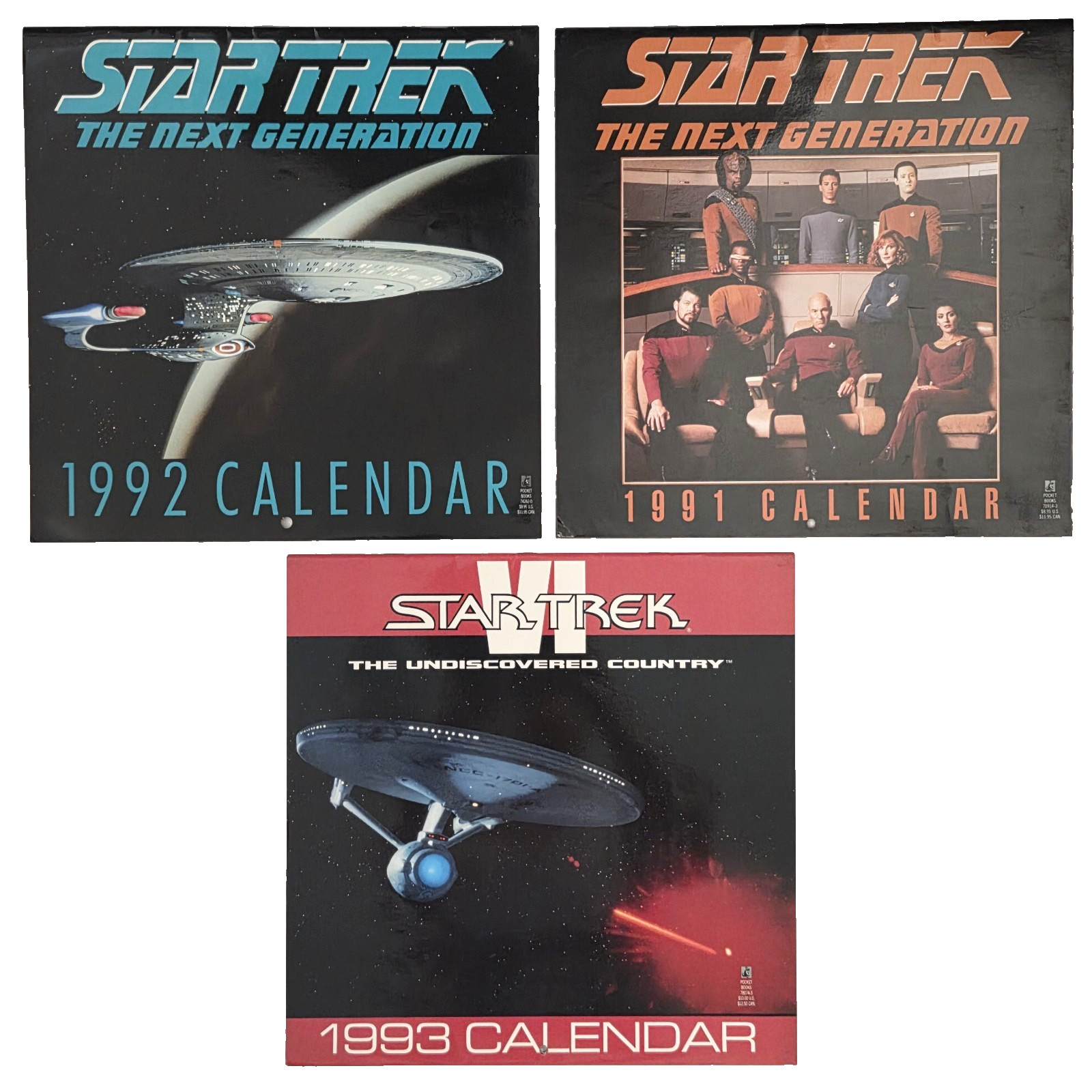 Vintage Star Trek Calendar Lot 1991 1992 1993 TNG Undiscovered Country TOS