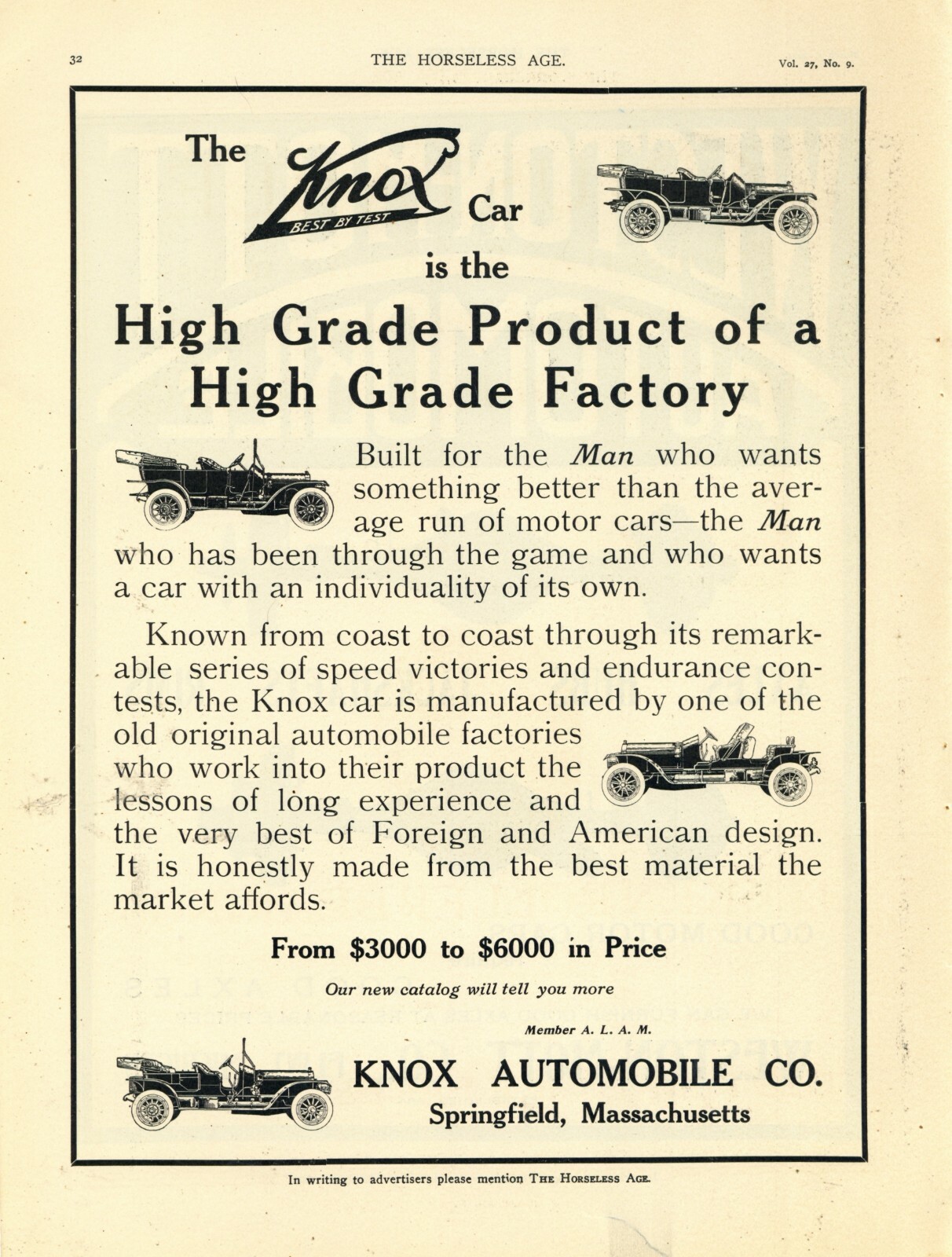 1911 Knox Automobile Company Ad: Knox Motor Cars - Springfield, Massachusetts
