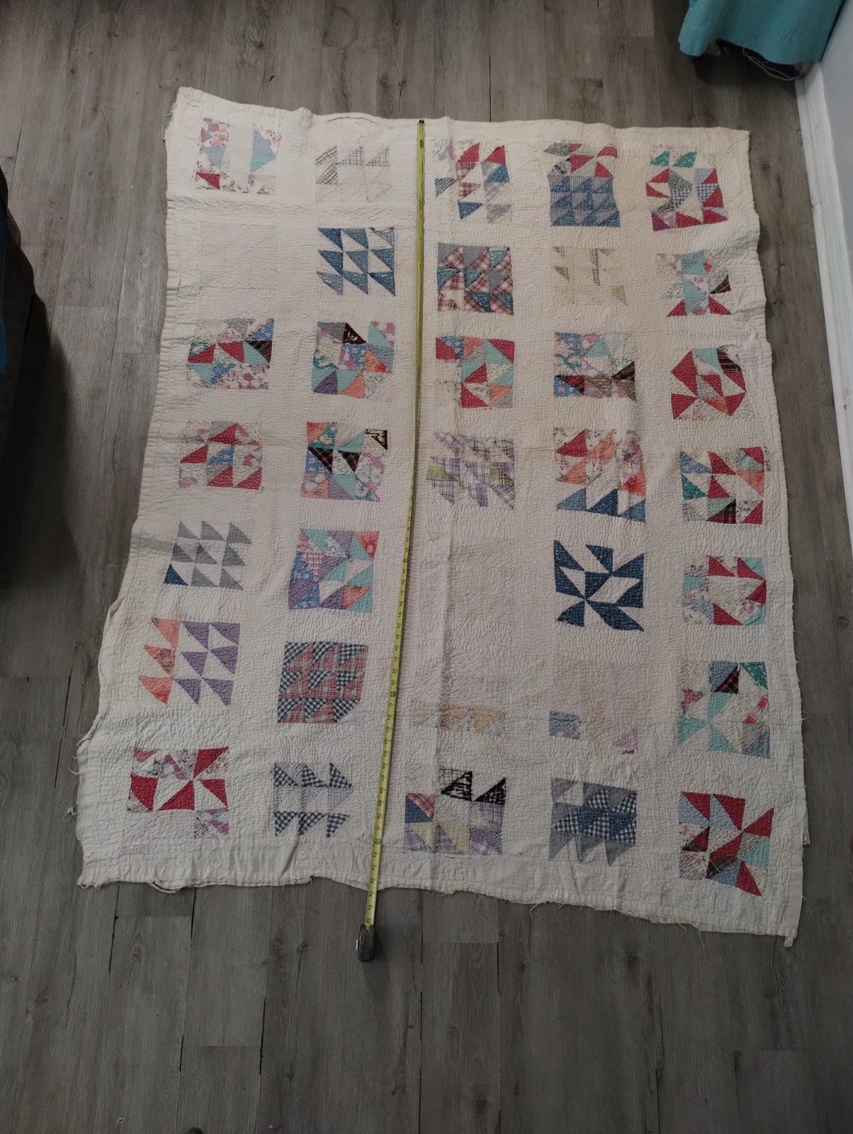 Antique Hand Pieced Hand Quilted Cutter Quilt 83x62 Vintage Scrap Patchwork