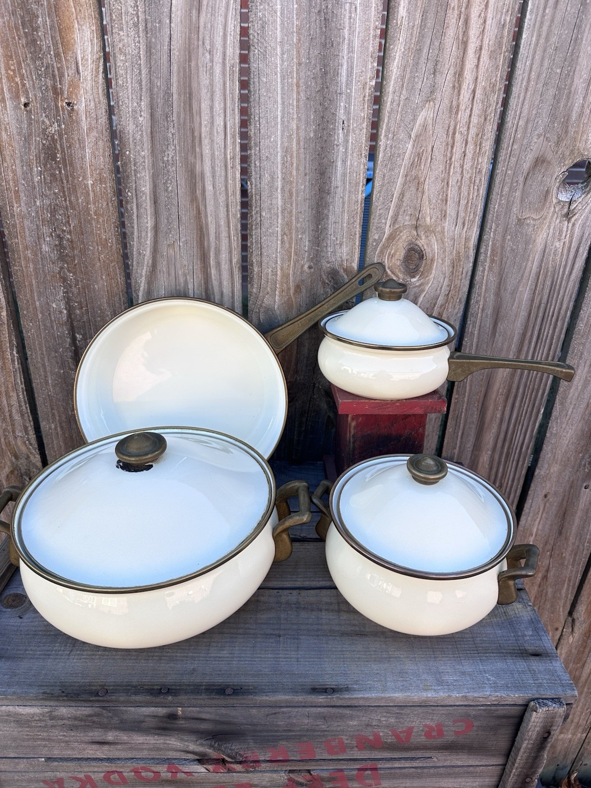 Vintage 1983 La Cuisine Gailstyn Sutton 7 Pc Enamel Cookware Set Brass Taiwan