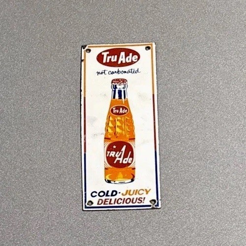 VINTAGE TRU ADE ORANGE SODA COLA PORCELAIN SIGN CAR GAS TRUCK OIL MOTORCYCLE