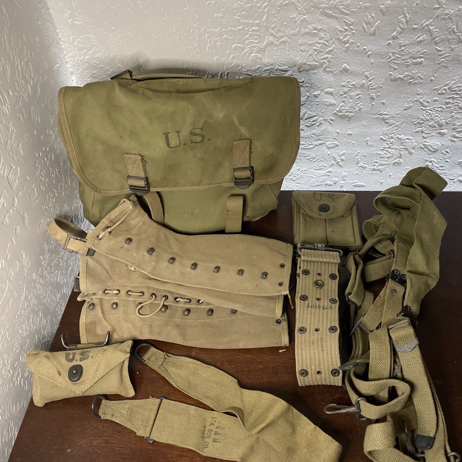 Ww2 USA Field Gear Lot- Musset Bag Belt Suspenders Leggings Original