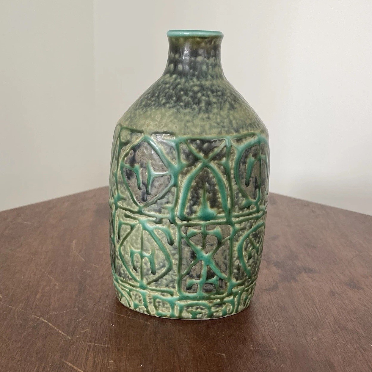 Vintage Nils Thorrson Royal Copenhagen Fajance Pottery Vase Baca Denmark MCM Grn