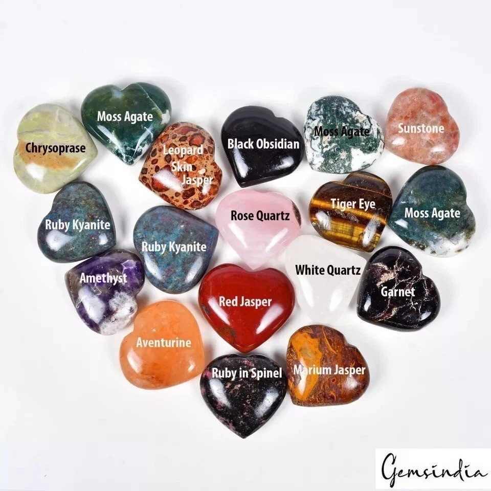 18 Pcs Natural Multi Color Heart Shape Crystal Mineral Healing Pocket Gemstones