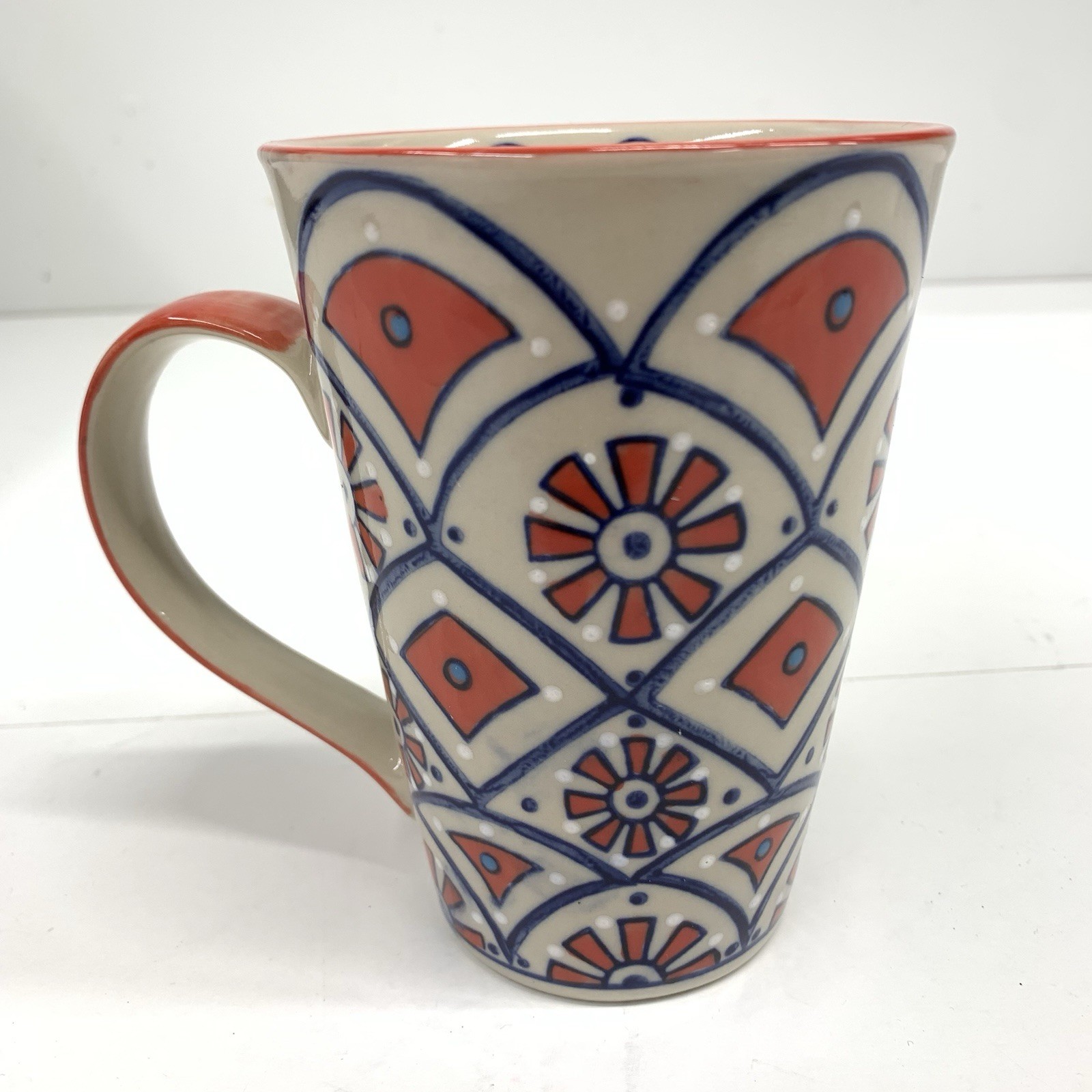 Yokohama Studio Mug Japan Handpainted Orange Blue Glossy Textured Rare
