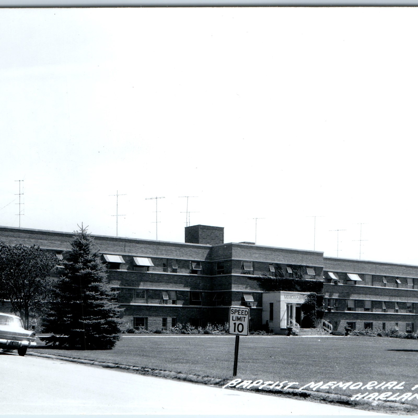 c1950s Harlan, IA Baptist Memorial Home RPPC Postcard L.L. Cook Vintage Cars