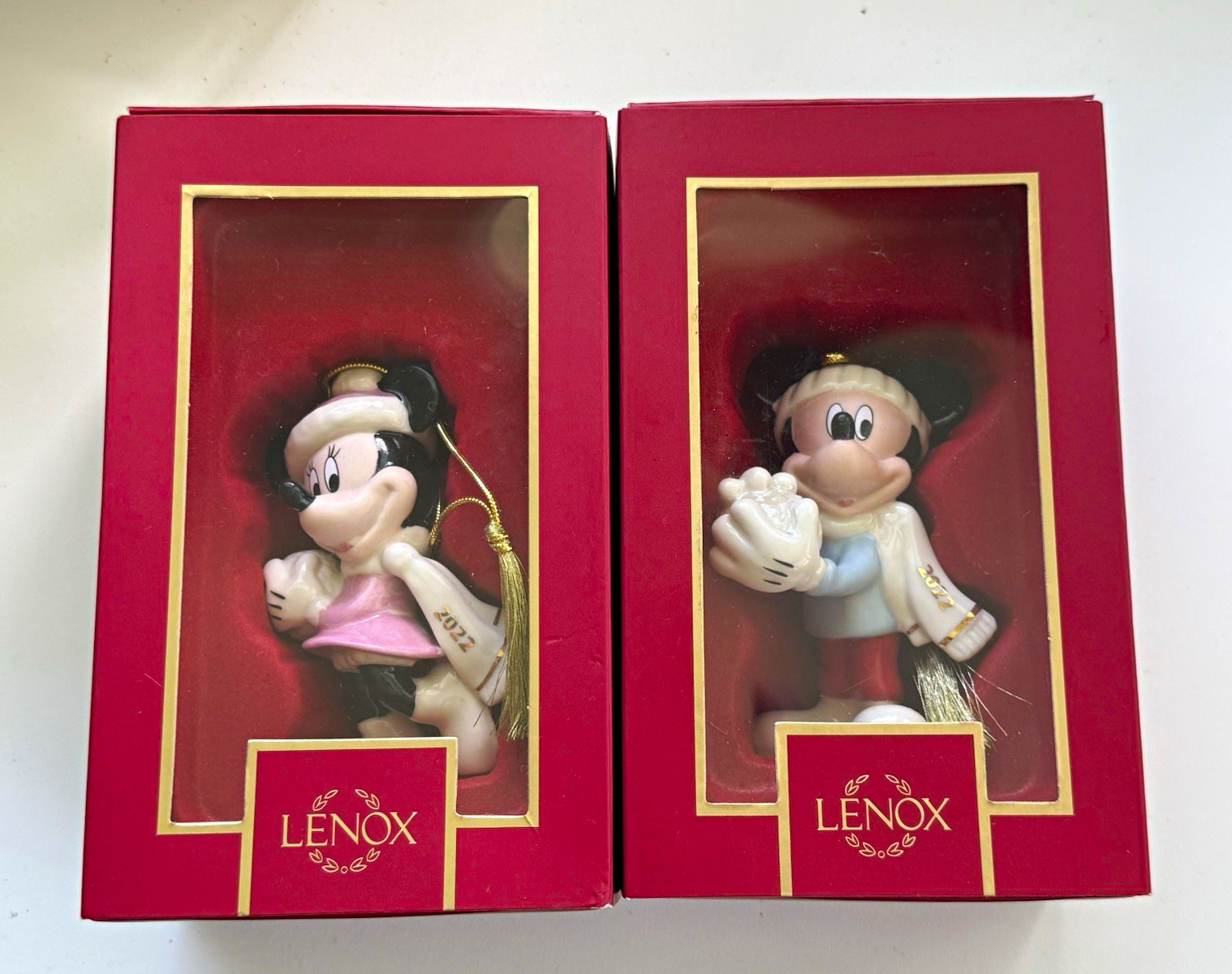 Lenox Disney Showcase 2022 Porcelain Mickey & Minnie Mouse Ornament Set NIB