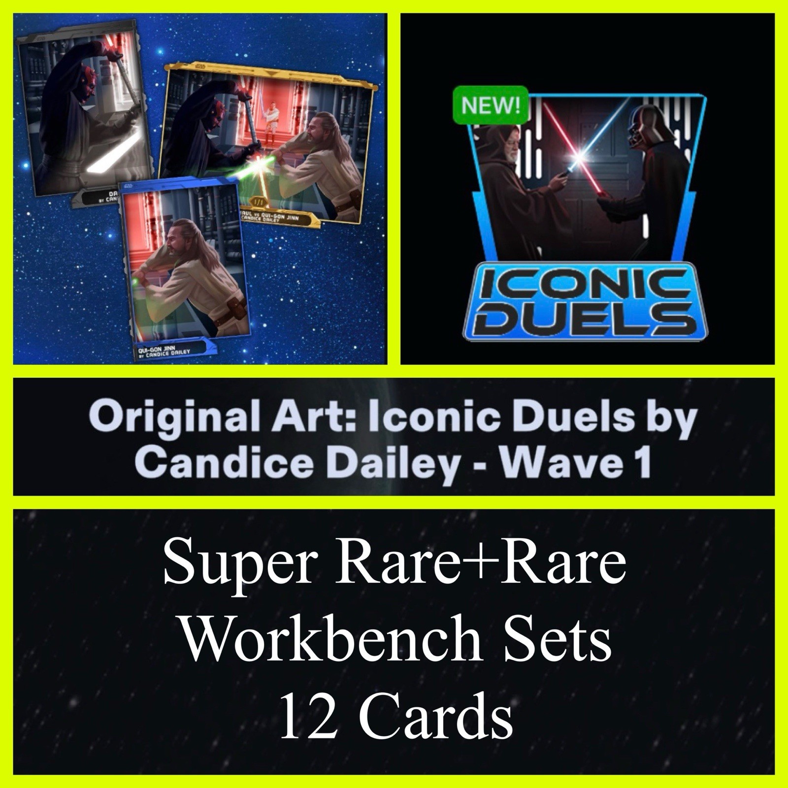 ORIGINAL ART ICONIC DUELS SR+R WORKBENCH 12 CARD SET-TOPPS STAR WARS CARD TRADER