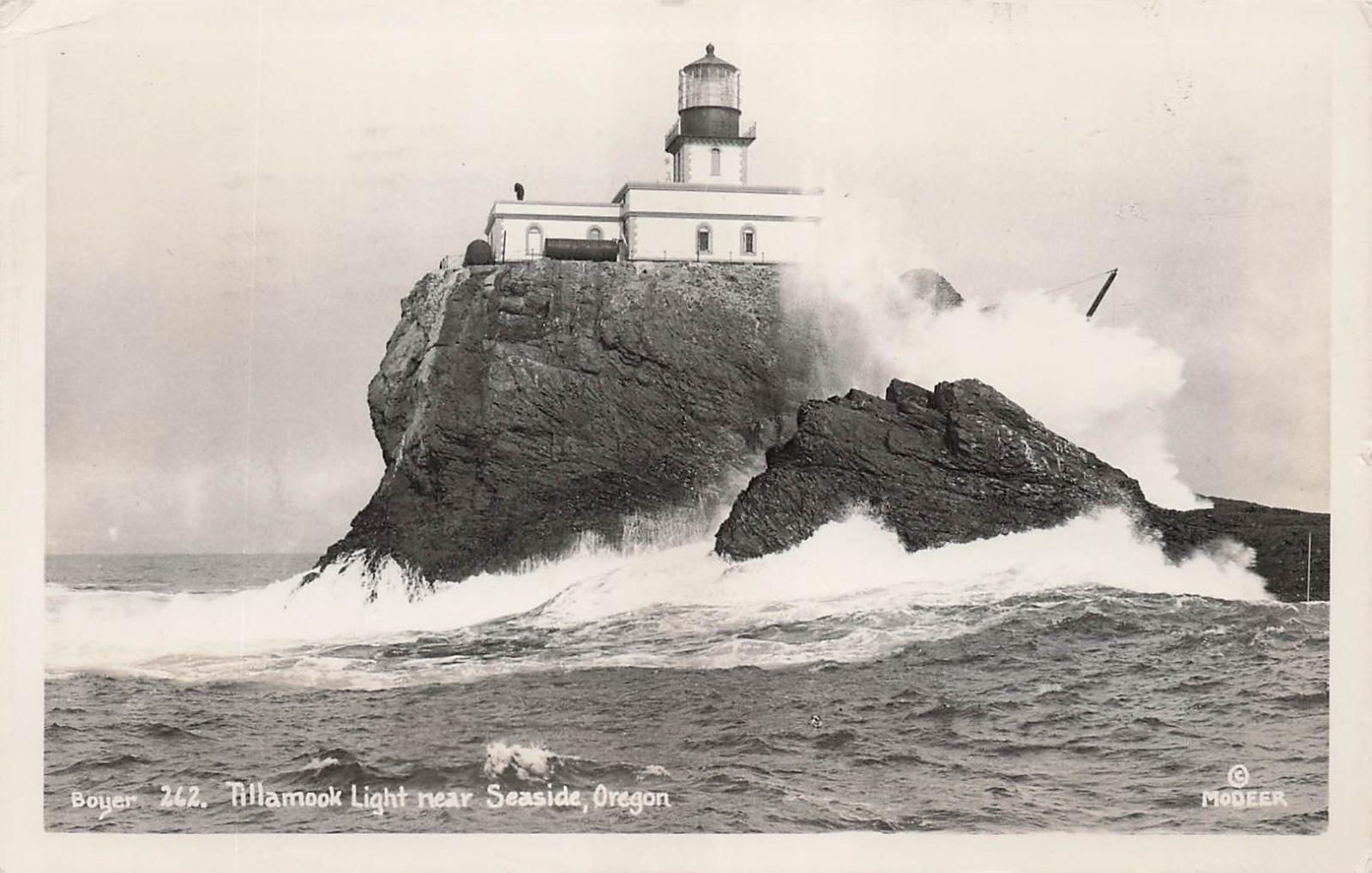 RPPC Seaside Oregon OR Tillamook Lighthouse  Rock Light Photo Vtg Postcard 13A