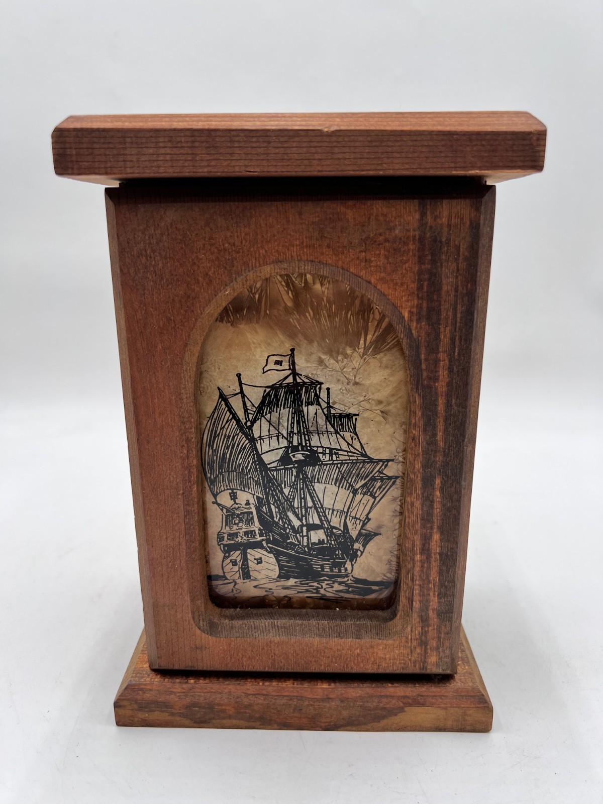 Vintage Handcrafted Wooden Candle Lantern Nightlight Spanish Galleon Ship 9.5