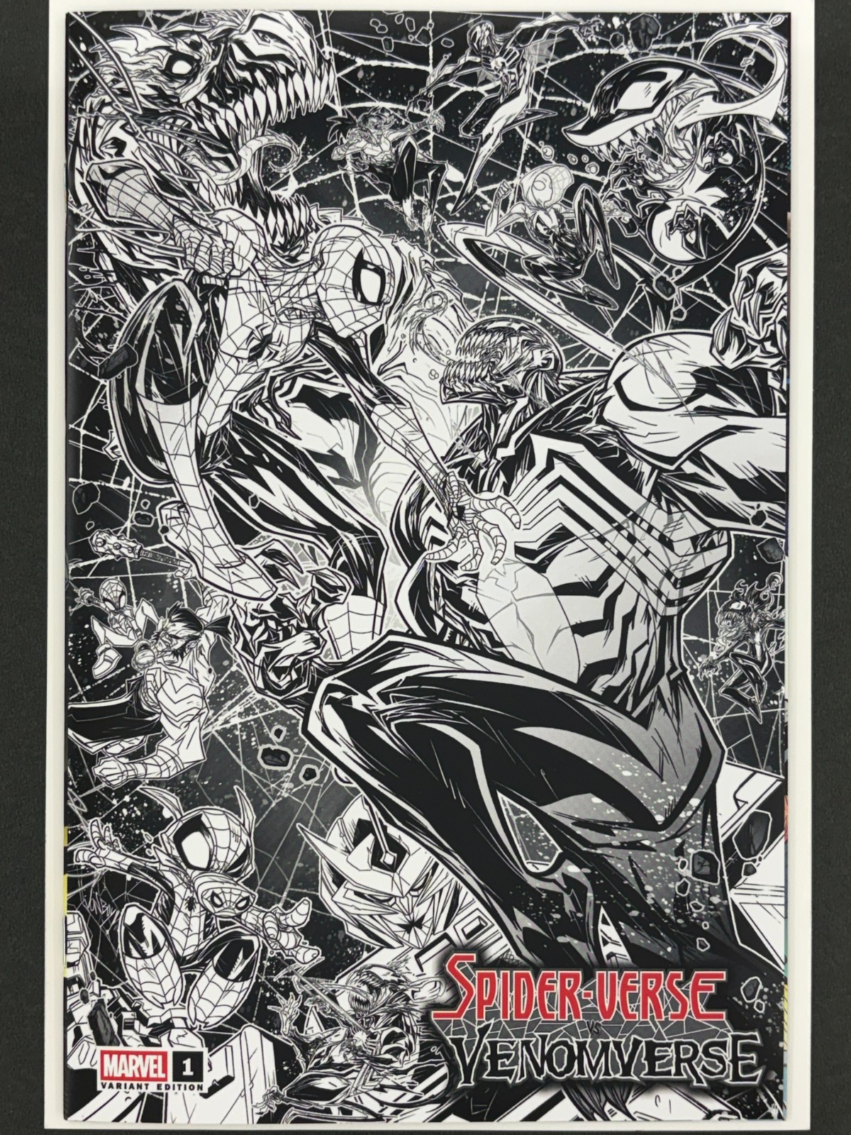 Spider-Verse vs Venomverse #1 Jonboy Meyers B&W NYCC Whatnot Ltd 100 -rear fold