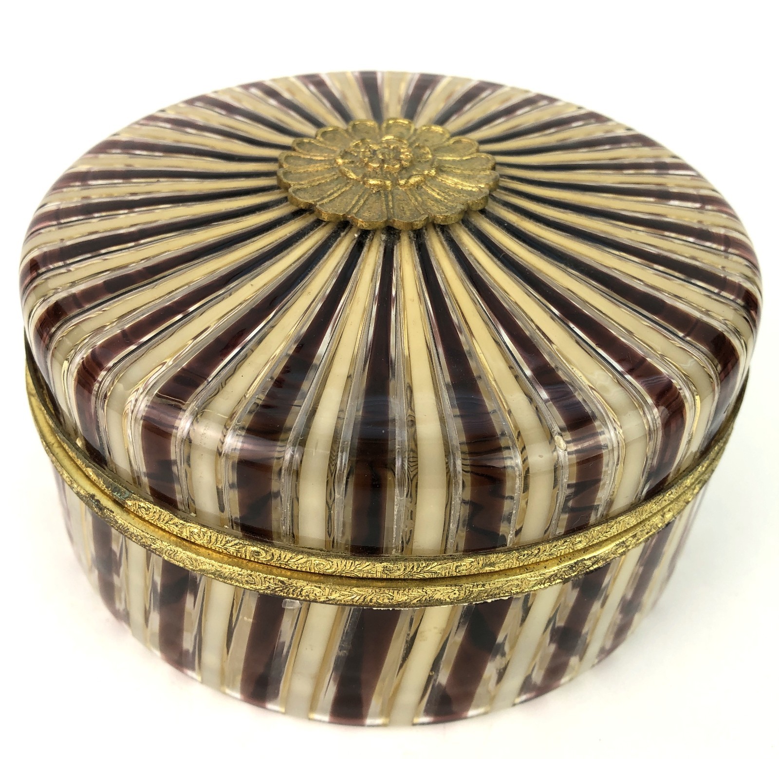 Vtg Mid-Century Murano Italian Ribbon Glass Jewelry Casket Box Mottahedeh Design