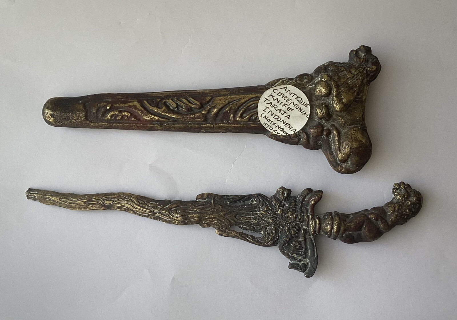 Antique Indonesian Bronze Ceremonial Knife, Toraja, Indonesia, 8 3/4” Long