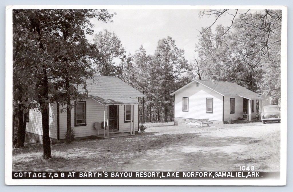 Gamaliel Arkansas Barth\'s Bayou Resort Cottages Lake Norfork 1963 RPPC Postcard