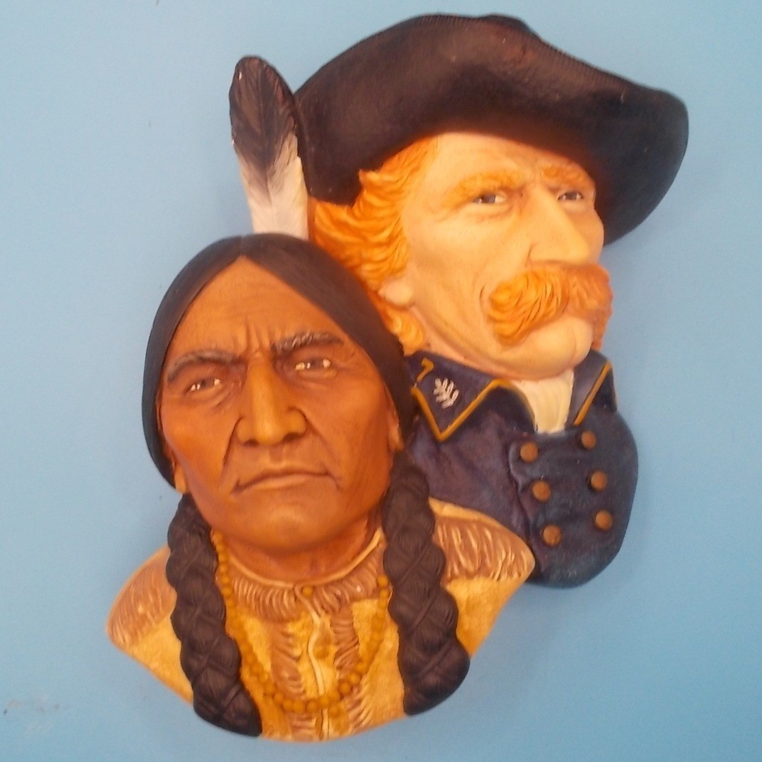 Vintage Bosson Sitting Bull & General Custer 3D Wall Plaque Western Americana