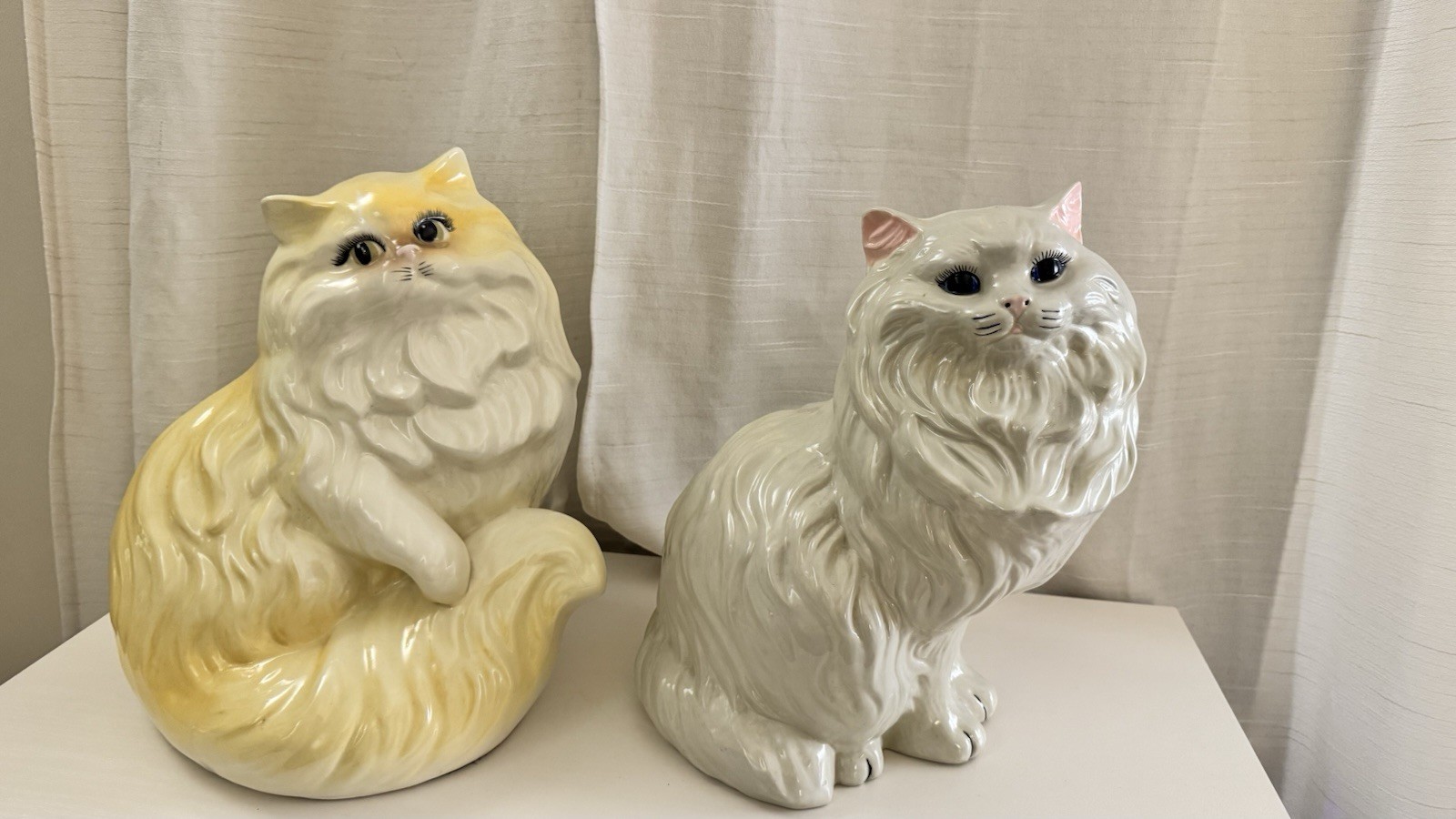 Vintage Rare 1979 Care Ceramic Persian Cat White W/Green Eyes 13.5” Tall