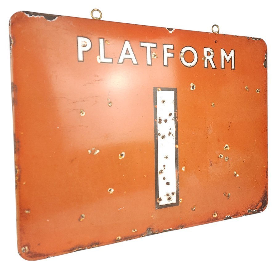 Vintage British Railway Platform 1 Enamel Sign 24x18 Train Station Railroad Sign
