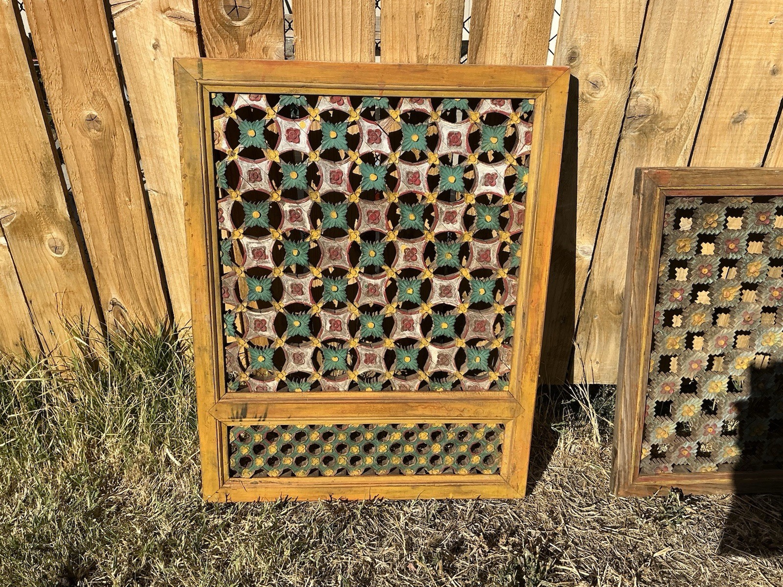 vintage/antique-style painted wooden lattice floral panels