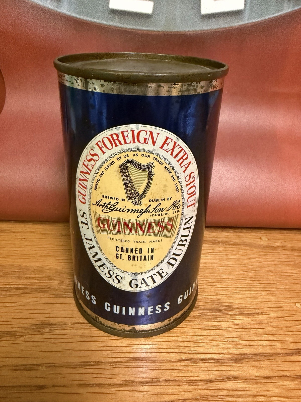 Guinness Flat Top Beer Can Old Vintage Great Britain Dublin Blue